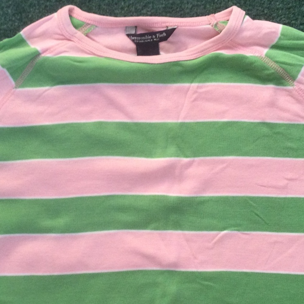 Abercrombie & Fitch 100% Cotton Scoop Neck Jersey pink & green stripes. Sz Md - Picture 2 of 4